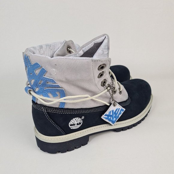 Timberland Roll Top Boys Boots Waterproof Navy Leather Winter New - Picture 6 of 12